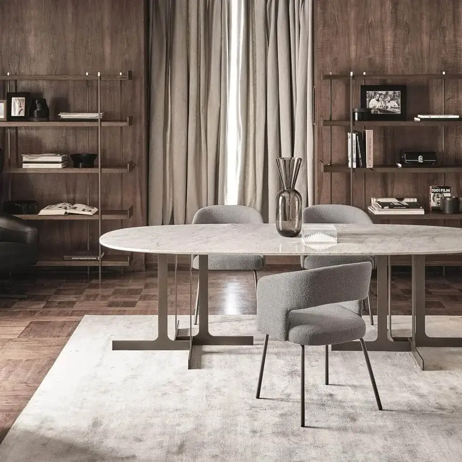Distinguished Ditre Italia Eric TV stand with oval top exhibiting marble pattern and matte metal frame built with T-branching legs