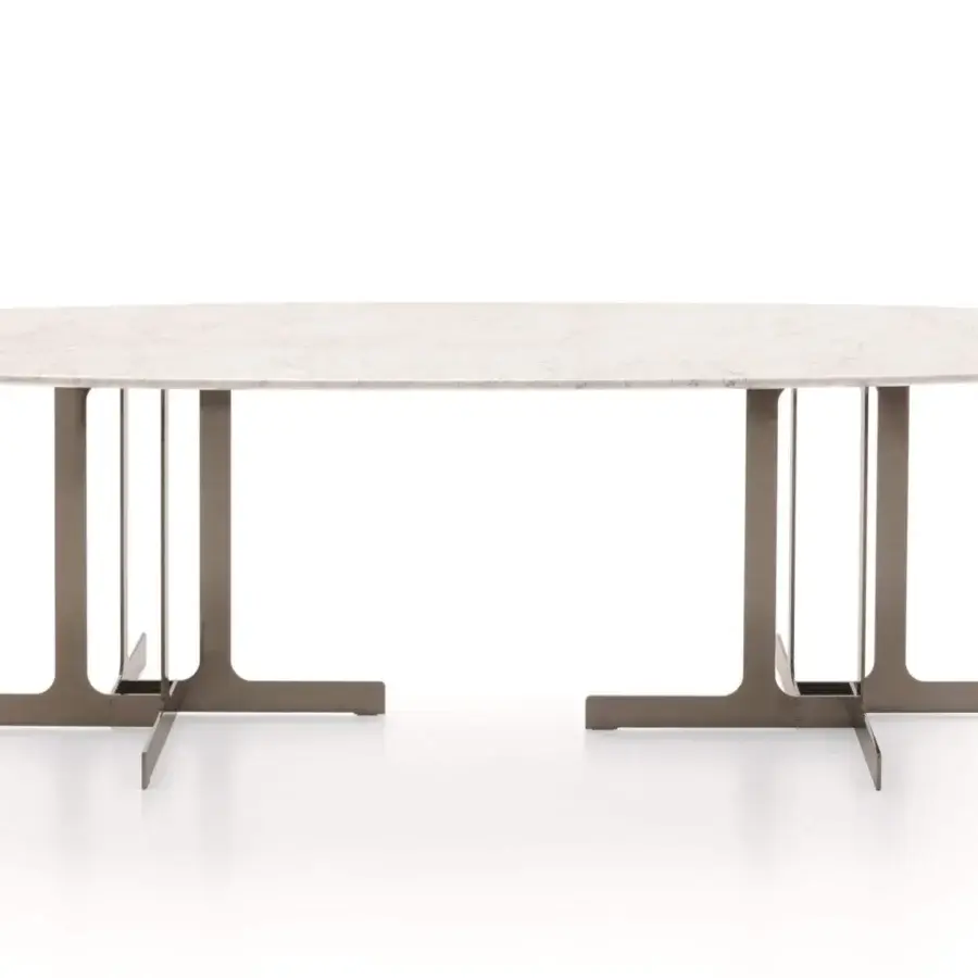 Superior Ditre Italia Nell table with light beige subtly veined marble top and airy bronze-toned metal base