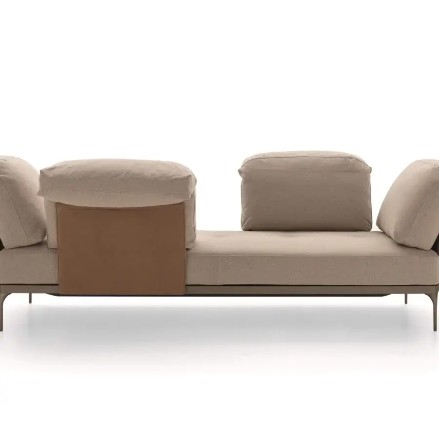 Superior Ditre Italia Ada sectional with matte beige textile upholstery and slender angled bronze metal legs