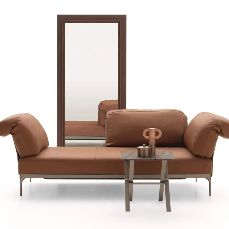 Elegant Ditre Italia Ada sectional with smooth mid-tone brown textile upholstery and satin-finish metal legs