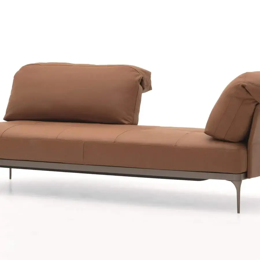 Distinguished Ditre Italia Ada sectional with warm brown textile upholstery and slender metal legs crafted in Italy