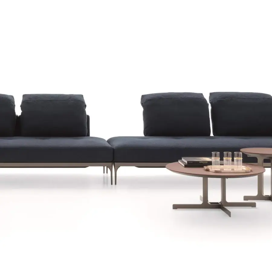 Captivating Ditre Italia Ada sectional with deep blue textile upholstery and slim angled matte bronze legs