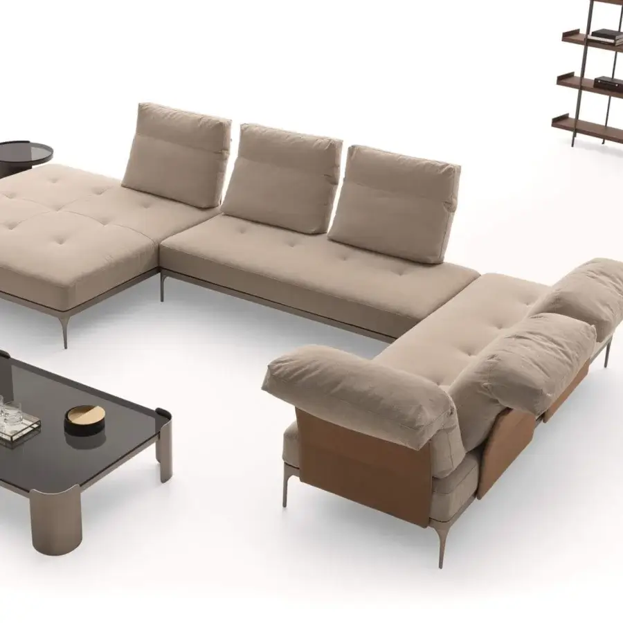 Exceptional Ditre Italia Ada sectional with light beige textile upholstery and darker metal frame finish
