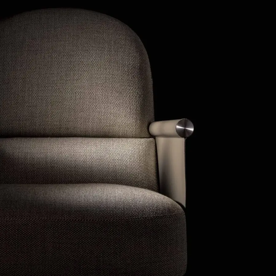 Distinguished Ditre Italia Beyl lounge chair with woven textile upholstery in muted gray and brown tones and painted metal base