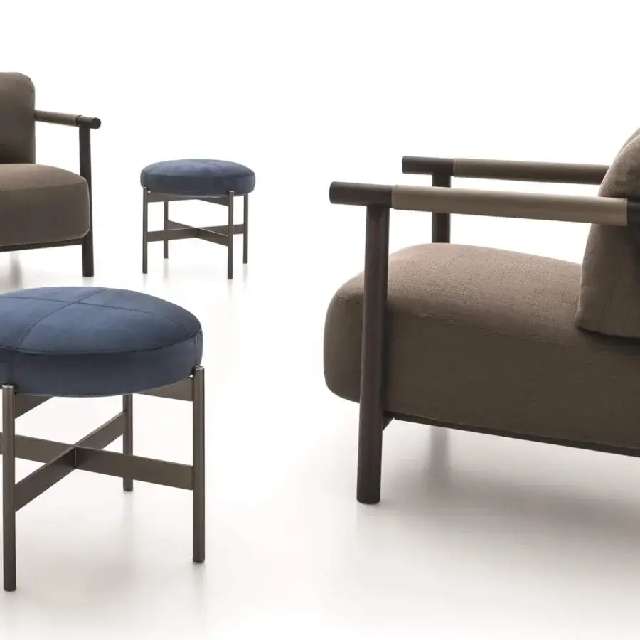 Sophisticated Ditre Italia Nathy lounge chair with brownish-grey textile upholstery and dark finished wooden frame details