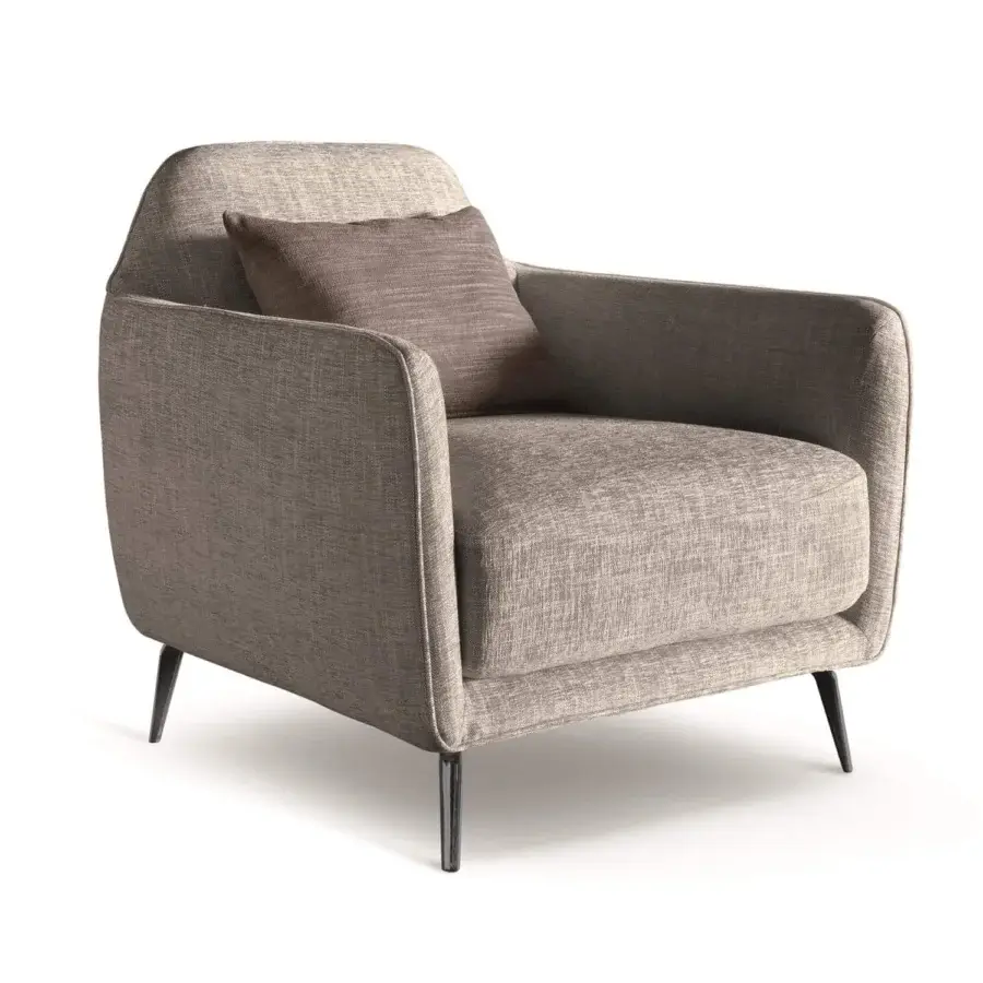 Distinguished Ditre Italia Ellie lounge chair upholstered in light brown textured fabric with dark finish metal feet