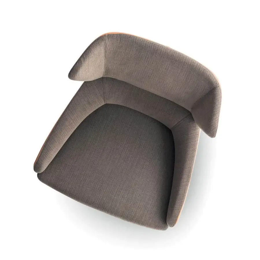 Exceptional Ditre Italia Cut lounge chair upholstered in tonal brown textile with curvilinear form and innovative swivel base