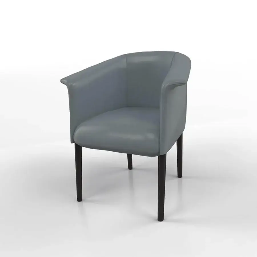 Distinguished Presotto Milo armchair with cool gray synthetic upholstery and dark-stained ash wood legs crafted in Italy