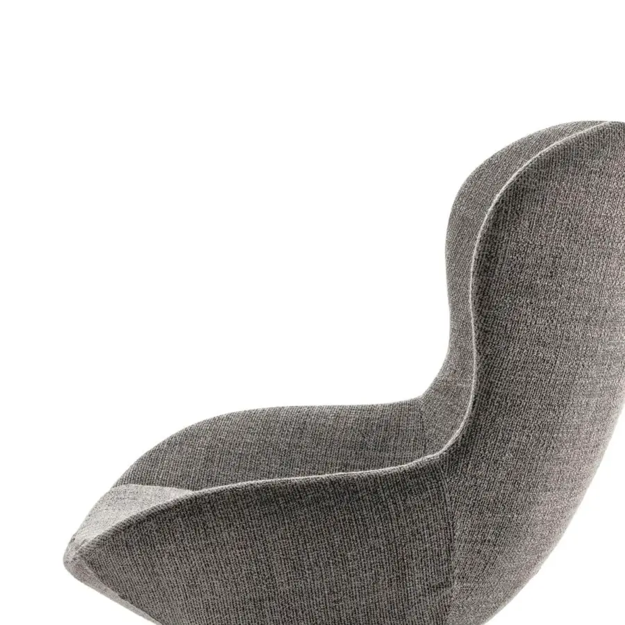 Captivating Ditre Italia Round Lounge Chair with wraparound form upholstered in textured gray fabric and stylish wooden base