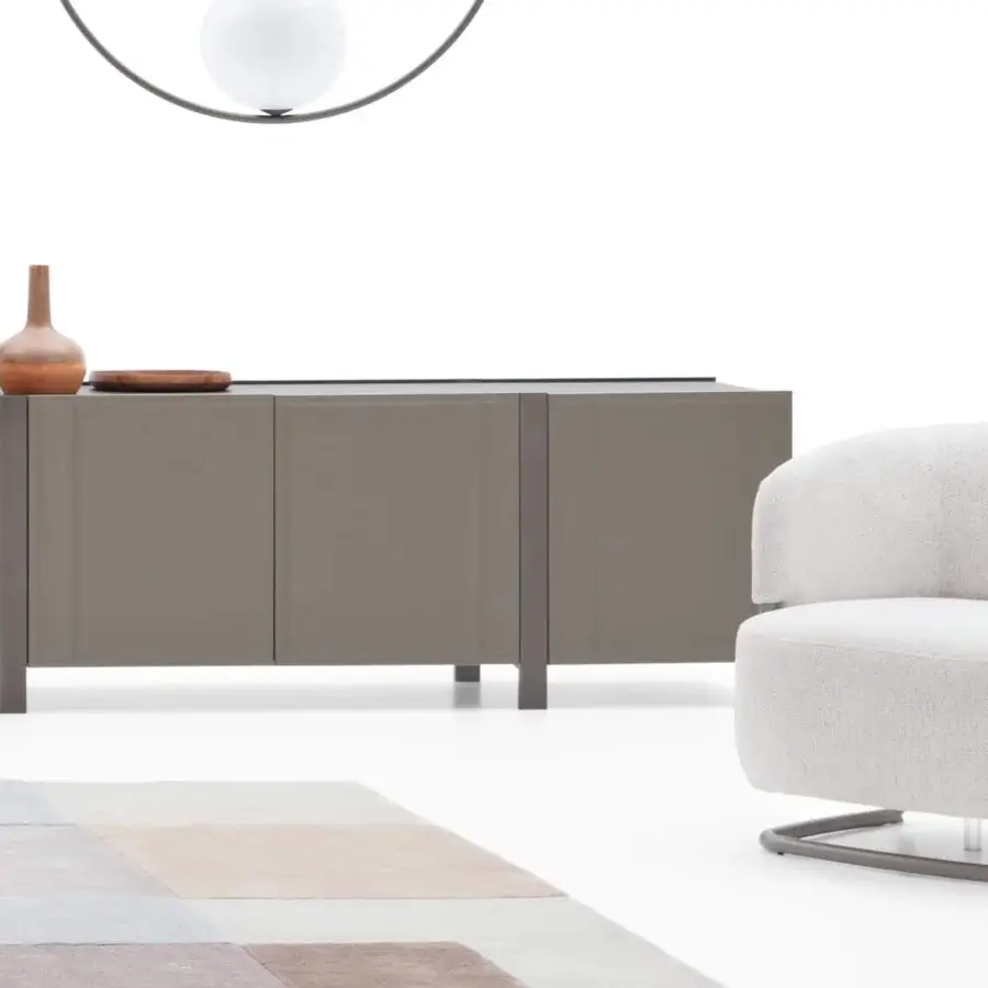 Sophisticated Ditre Italia Beam sideboard with customized taupe wood and an ultra-lightweight frame in matte finish