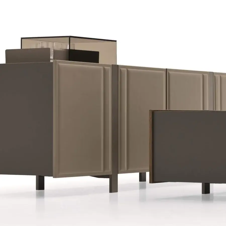 Exclusive Ditre Italia Beam sideboard with muted brown wood doors and a glossy surface built with an ultra-lightweight metal frame