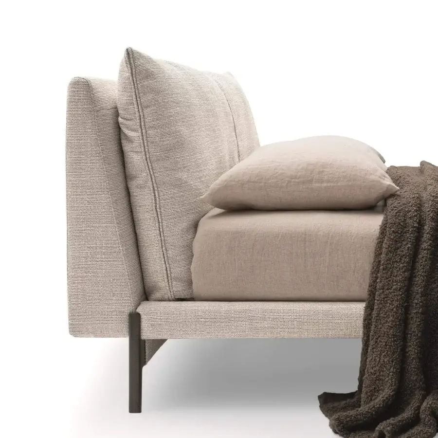 Alluring Ditre Italia Kim bed with light beige woven textile upholstery and dark metal legs