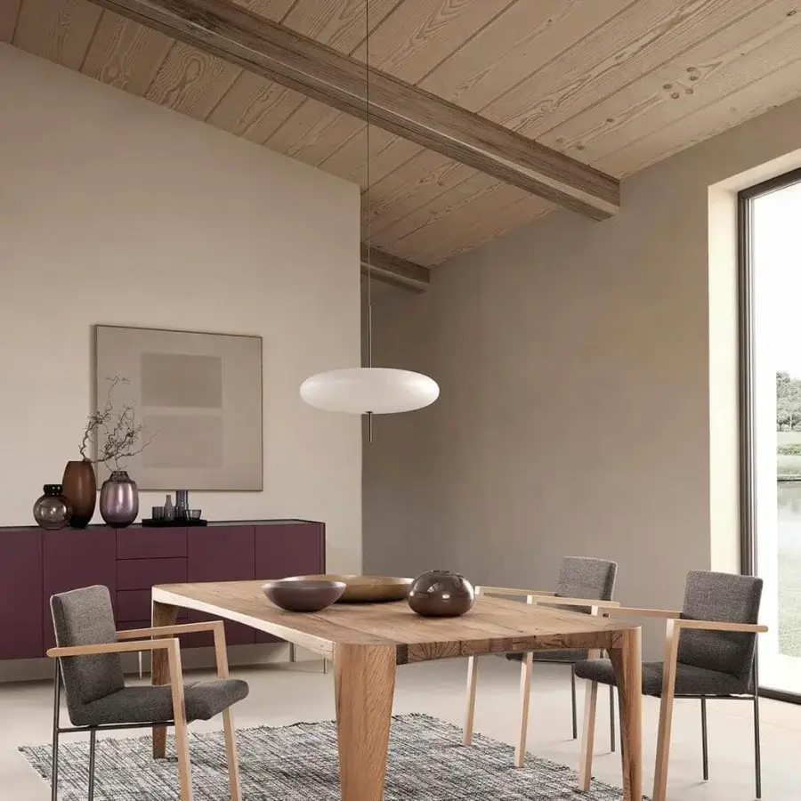 Distinguished Presotto Terra table crafted in natural oak solid wood with a light brown matte surface and distinctly shaped legs