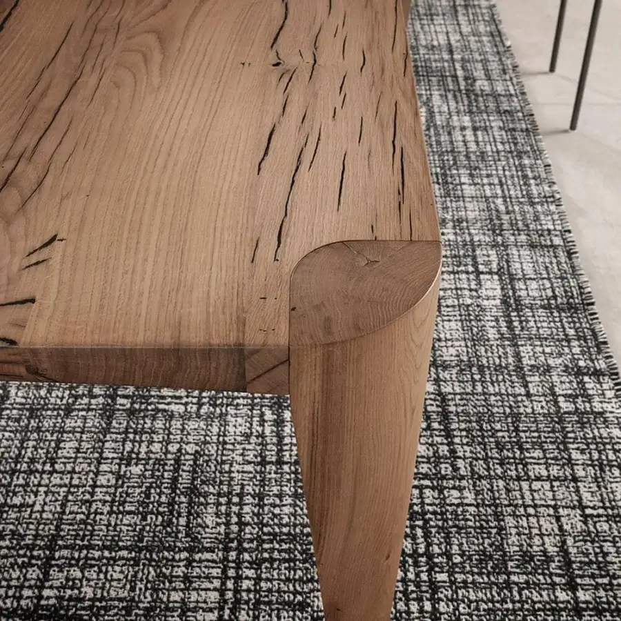 Distinguished Presotto Terra table crafted in Earth Antique Oak solid wood with a curved edge and matte sheen