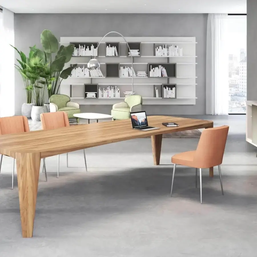 Sophisticated Presotto Terra table crafted in natural oak solid wood with substantial tapered legs and warm wood grain
