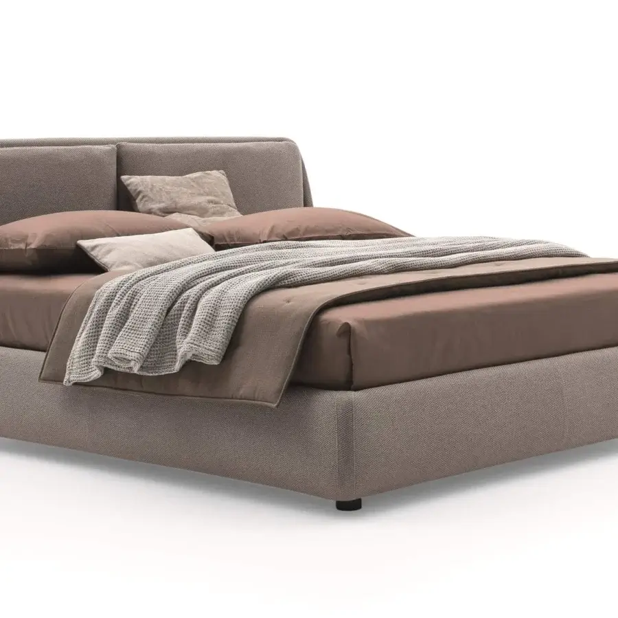 Superior Ditre Italia Bend bed with comfortable cushions, medium brown fabric upholstery and a textured matte finish