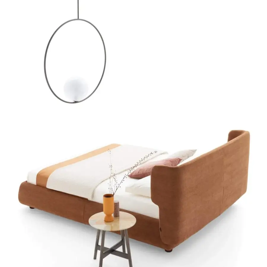 Exceptional Ditre Italia Claire bed with textured matte brown textile upholstery and wraparound headboard