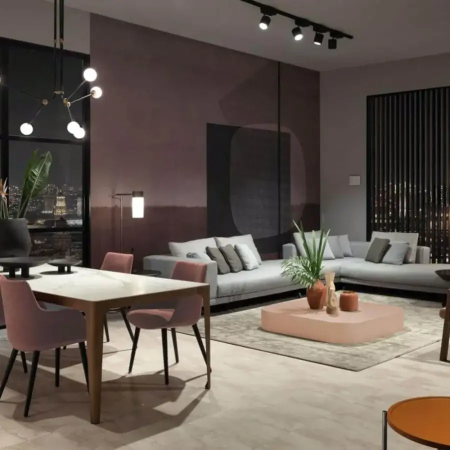 Distinguished Presotto Grand More table with glossy marble effect tabletop and sleek dark epoxy legs