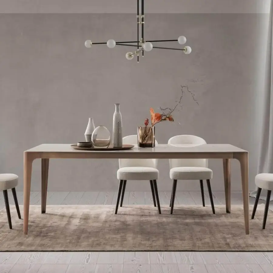 Superior Presotto Grand More table with neutral wood frame and flush, light, matt lacquered top exhibiting rounded edges