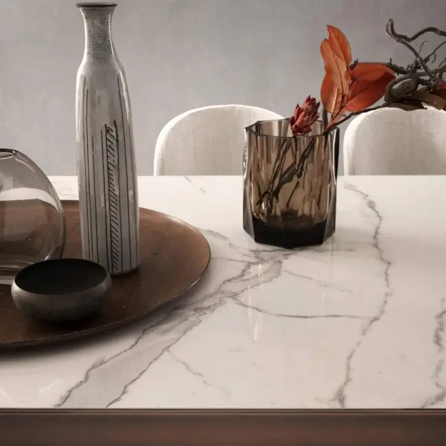 Distinguished Presotto Grand More table with a glossy marble effect top and sleek black epoxy legs