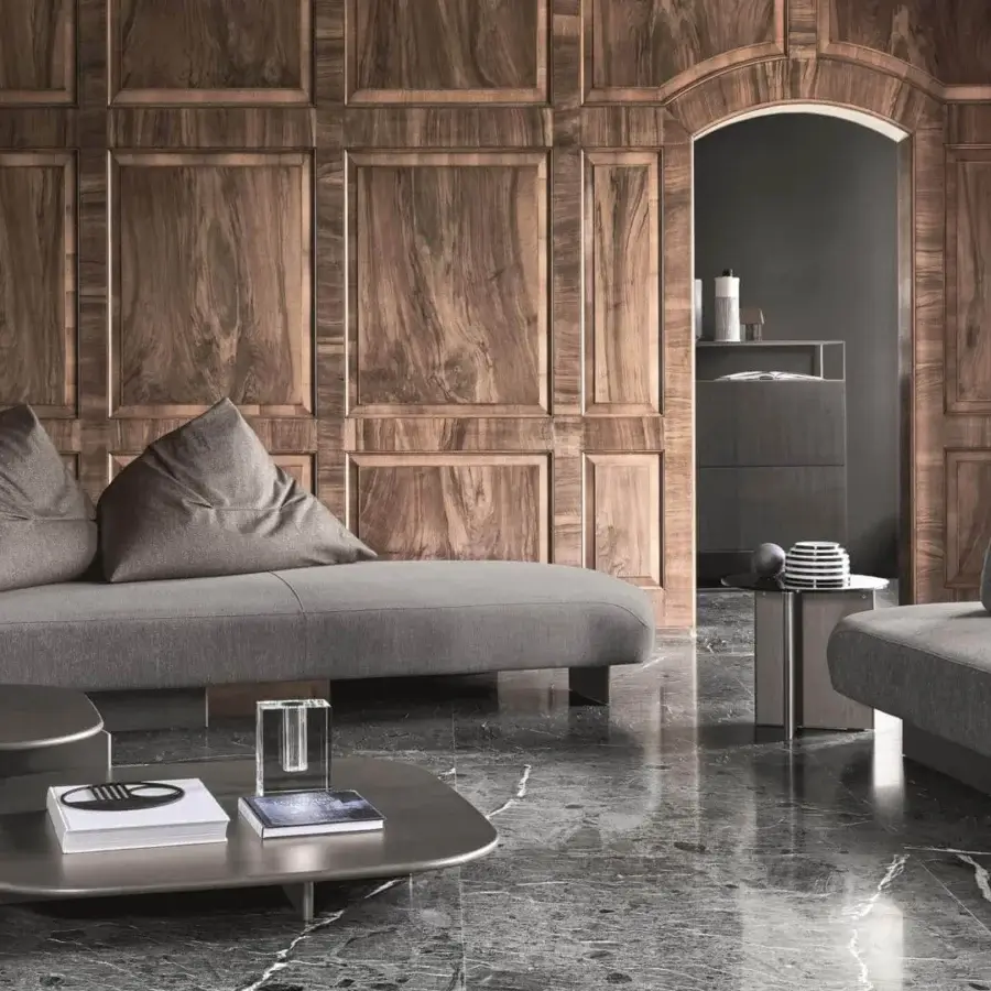 Innovative Ditre Italia Papilo sofa with matte gray textile upholstery and adjustable backrests for wraparound comfort