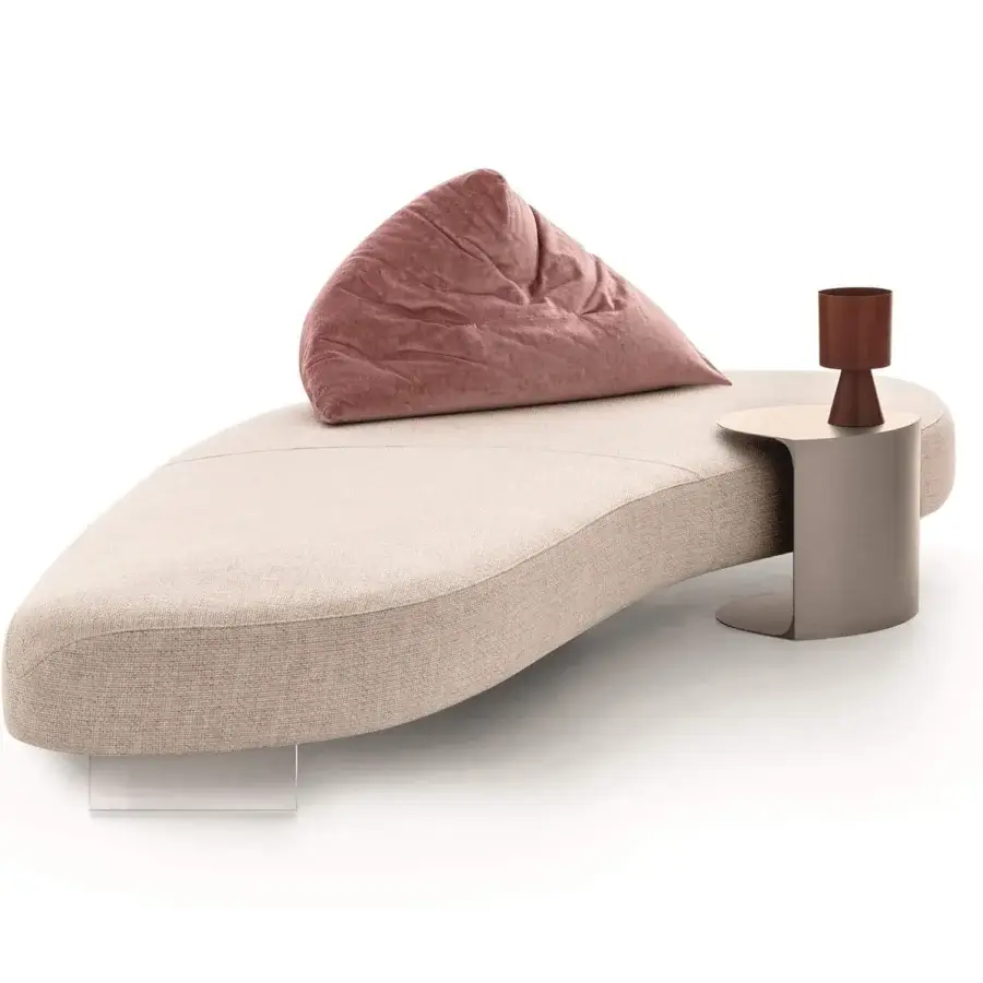 Distinguished Ditre Italia Papilo sofa with light beige textured textile upholstery and mobile rose-colored plush cushion