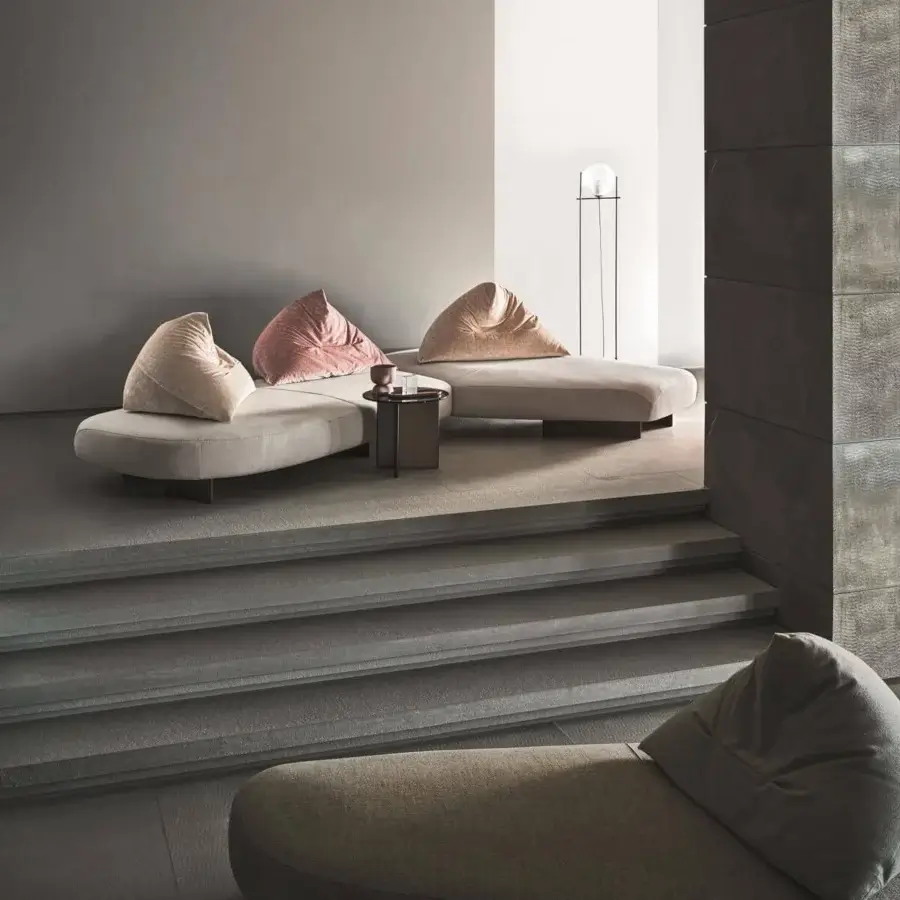 Innovative Ditre Italia Papilo sectional with mobile backrests and adjustable cushions in textured gray and beige textiles