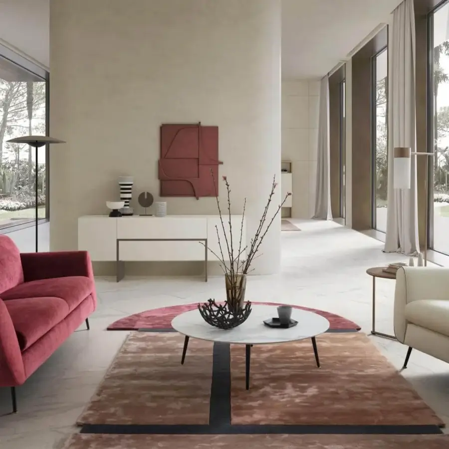 Elegant Presotto Olive lounge chair in light cream textile with black trim and peltro varnished metal legs