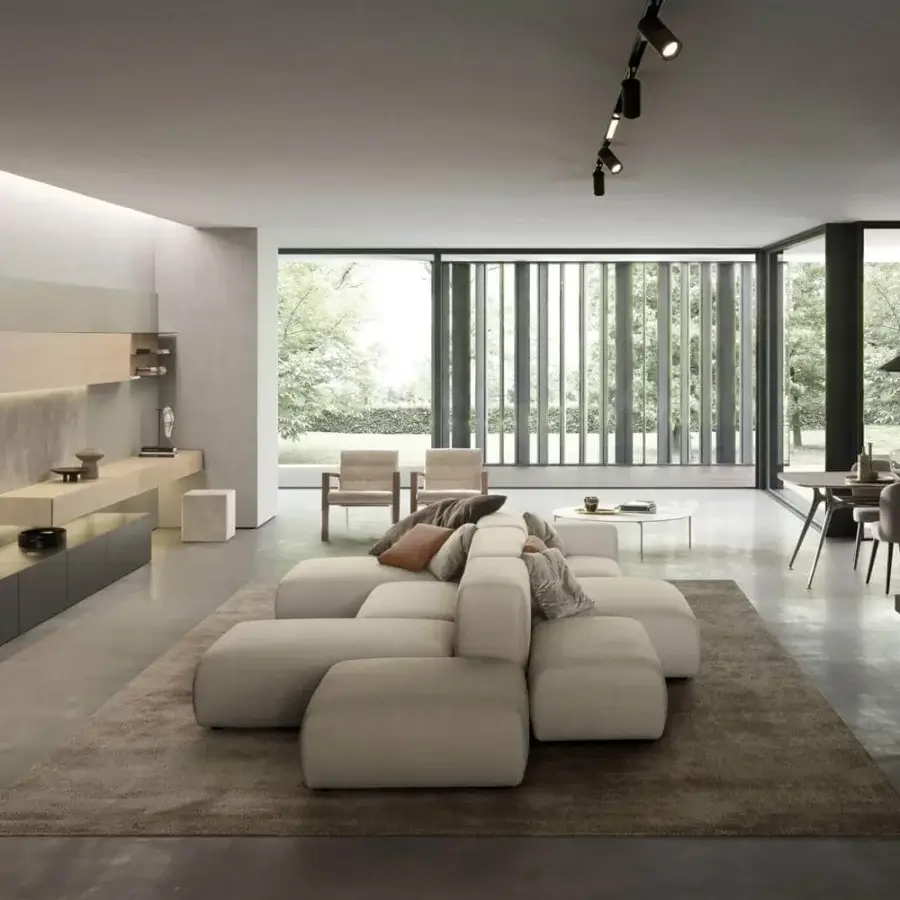 Exceptional Presotto Kos sectional with light beige woven fabric and a fir wood frame built for comfort