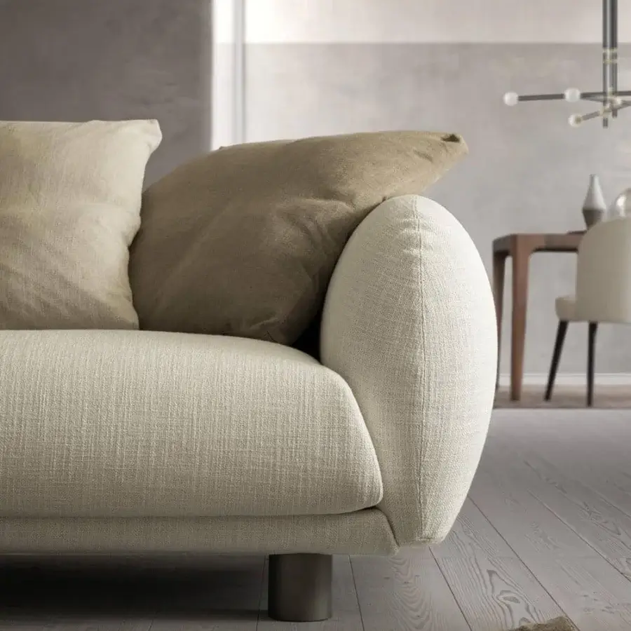 Superior Presotto Bali sectional with light beige textured fabric, pocket steel springs and refined Peltro painted legs