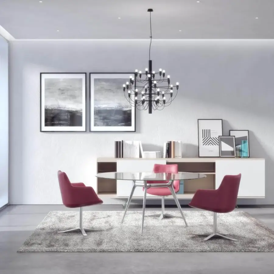 Architectural Presotto P016 table with transparent glass top and chrome finished aluminum legs built with a metal structure