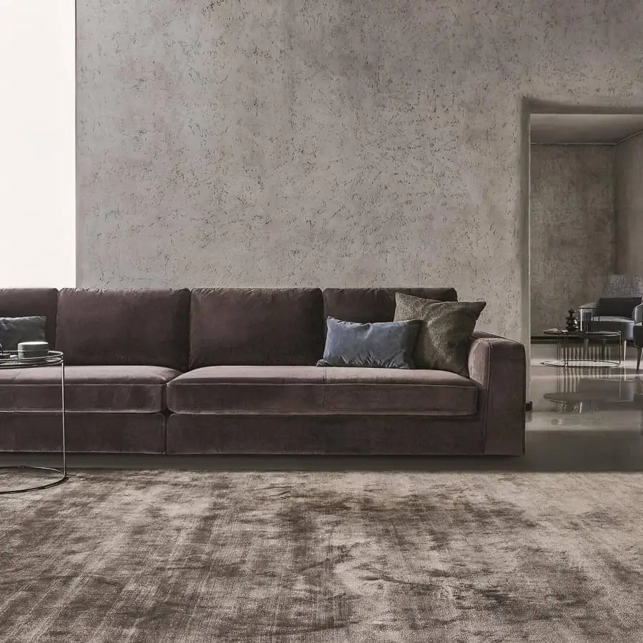 Exceptional Ditre Italia Loman sofa with removable fabric covers and customized rear supports in dark brown textile with light brown and blue cushions