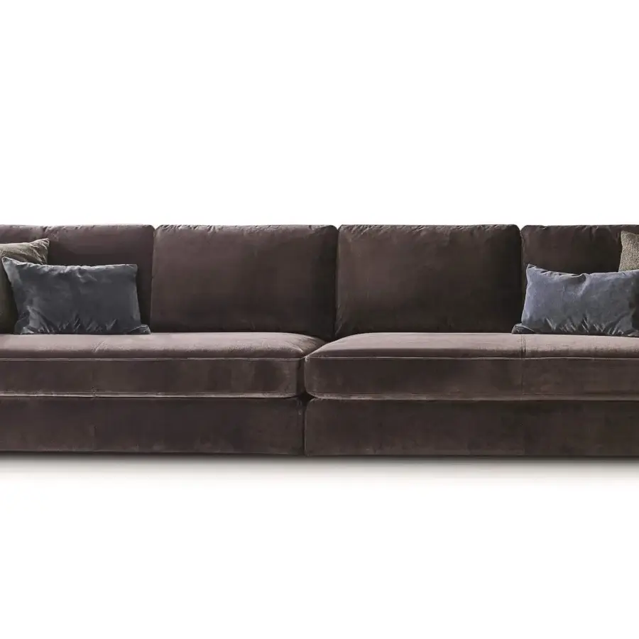 Exclusive Ditre Italia Loman sofa with deep brown textile upholstery and textured dark gray cushions