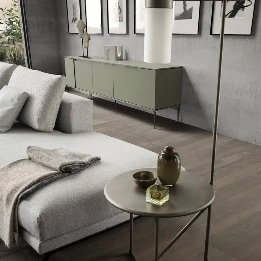 Innovative Presotto Lucignolo floor lamp with side table in white and metal with matte lacquered finish