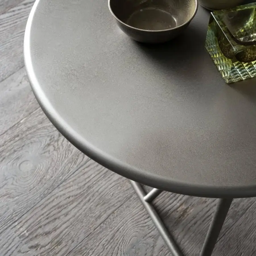 Superior Presotto Lucignolo floor lamp with integrated side table in matte grey and cylindrical metal construction