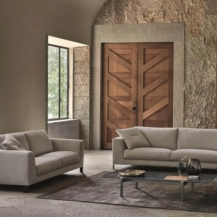 Distinguished Ditre Italia Artis sofa with elegant lines upholstered in matte light grey textile and subtle metal legs