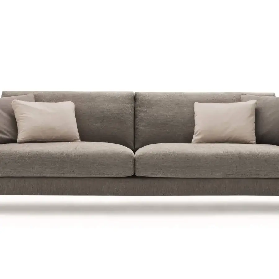 Exclusive Ditre Italia Artis sofa with elegant lines and neutral grey-brown textured textile upholstery with Punto Pettine stitching