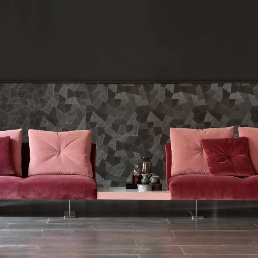 Superior Presotto Saint Barth sectional with deep rose velvet upholstery and metal Peltro finish base