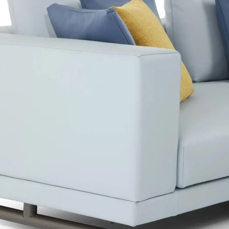 Superior Presotto San Marino sectional with light blue synthetic upholstery and peltro varnished metal legs