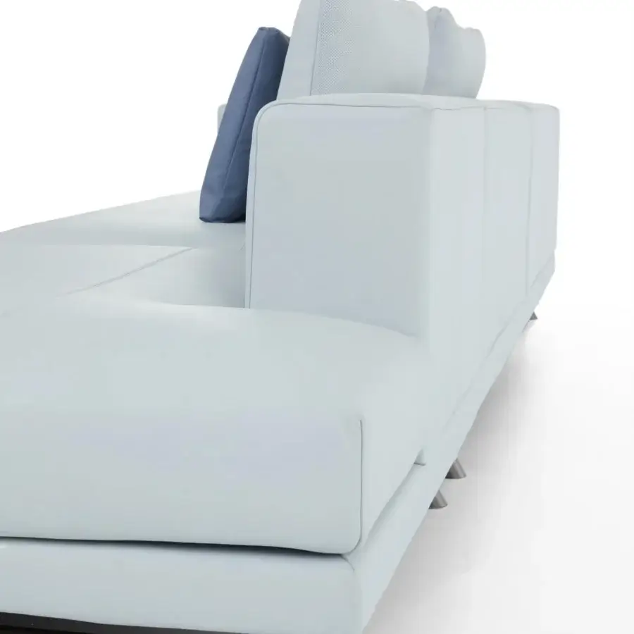 Exceptional Presotto San Marino sectional with light blue textile, peltro varnished metal legs and dark blue cushion