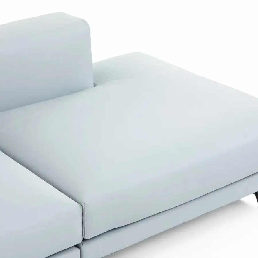 Elegant Presotto San Marino sectional with light blue textile upholstery and peltro varnished metal feet