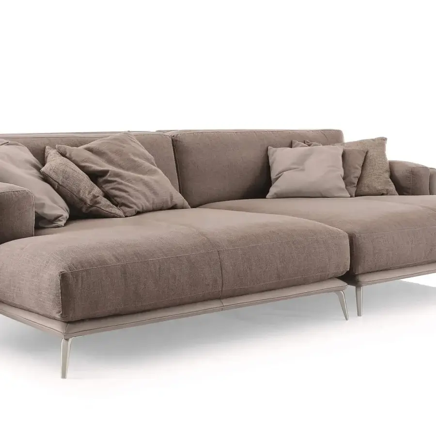 Distinguished Ditre Italia Kris sectional upholstered in textured taupe textile with sleek metal feet and leather structure