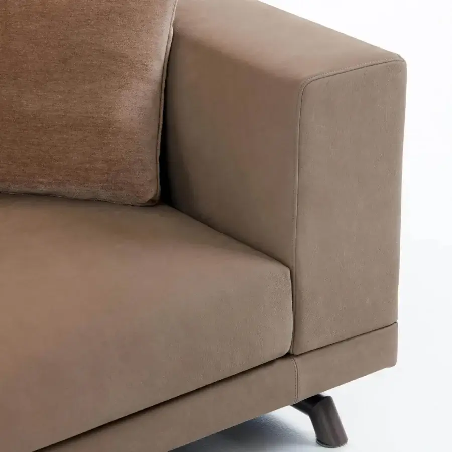 Superior Presotto San Marino sectional with light brown textile upholstery and peltro varnished metal feet