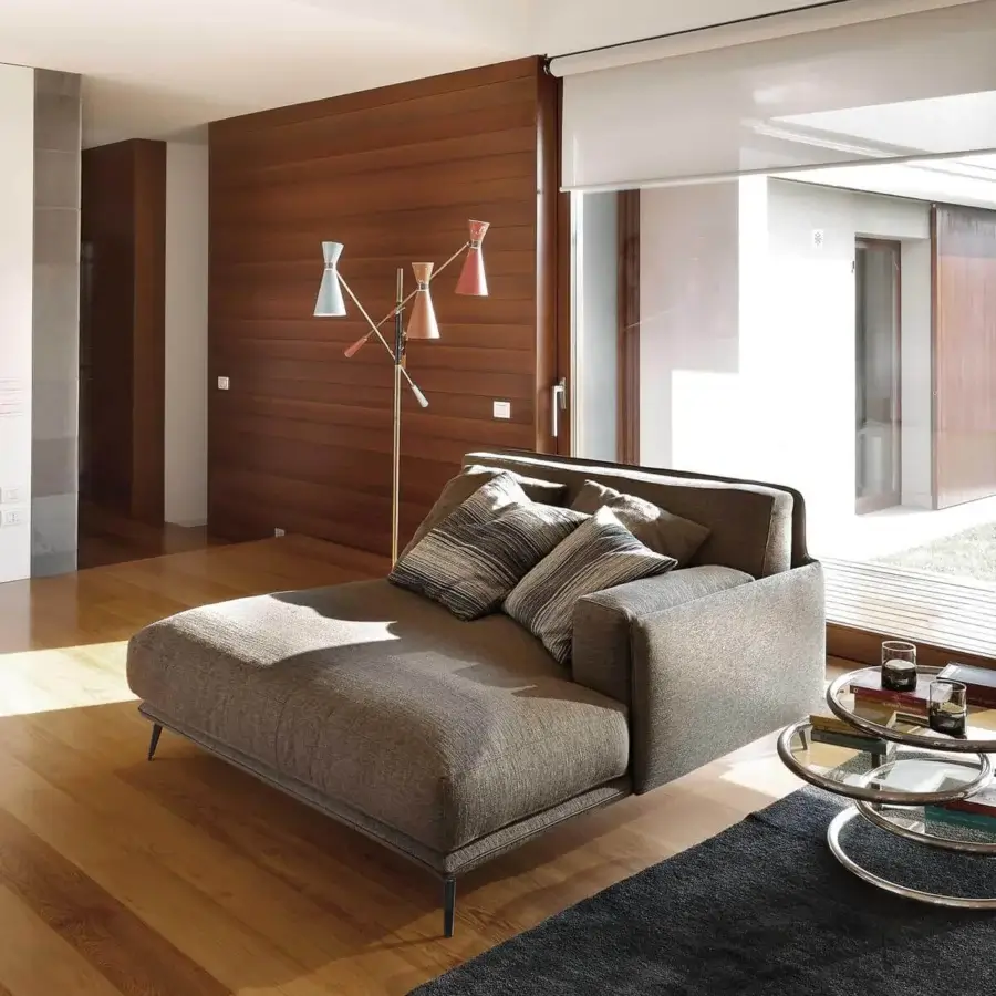 Distinguished Ditre Italia Kris chaise lounge with warm gray-brown textile upholstery and slender dark legs
