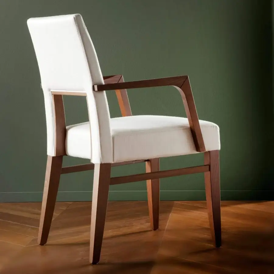 Distinguished Costantini Pietro Blues chair with solid beech wood frame and light beige fabric upholstery in a satin finish