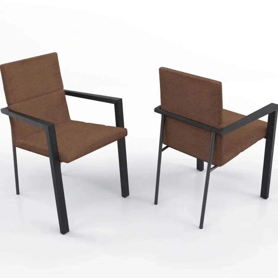 Sophisticated Presotto Vega armchair with woven brown textile upholstery and black stained ash wood frame