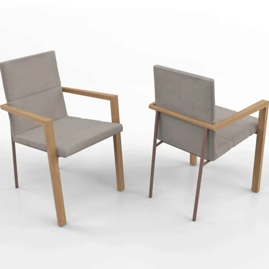 Exceptional Presotto Vega armchair with neutral gray textile and light brown oak-stained ash armrests and legs