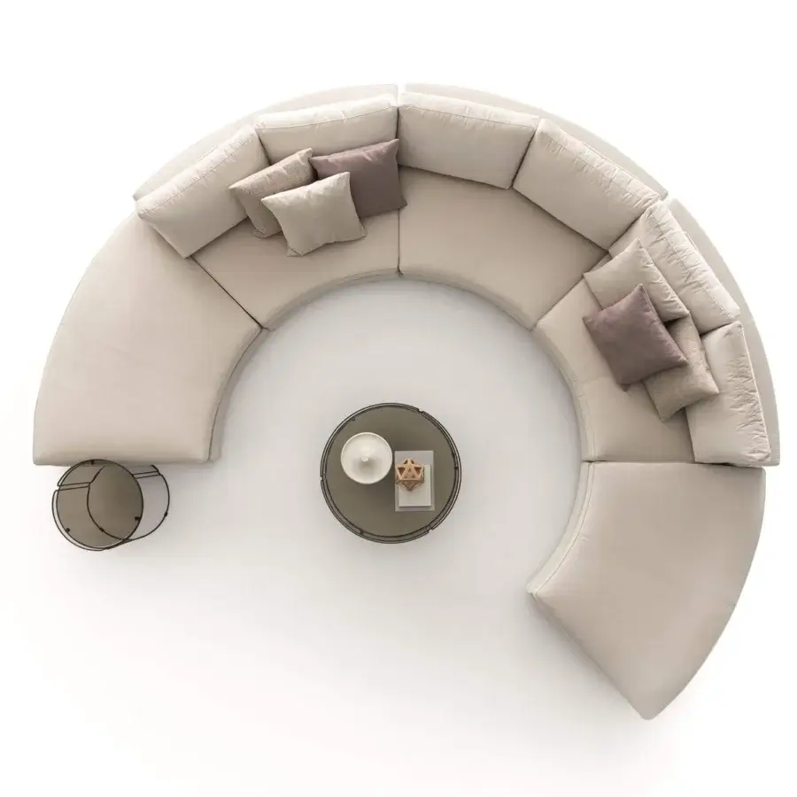 Distinguished Ditre Italia Loman sectional with a curved silhouette in light beige textile and sleek lacquered metal table