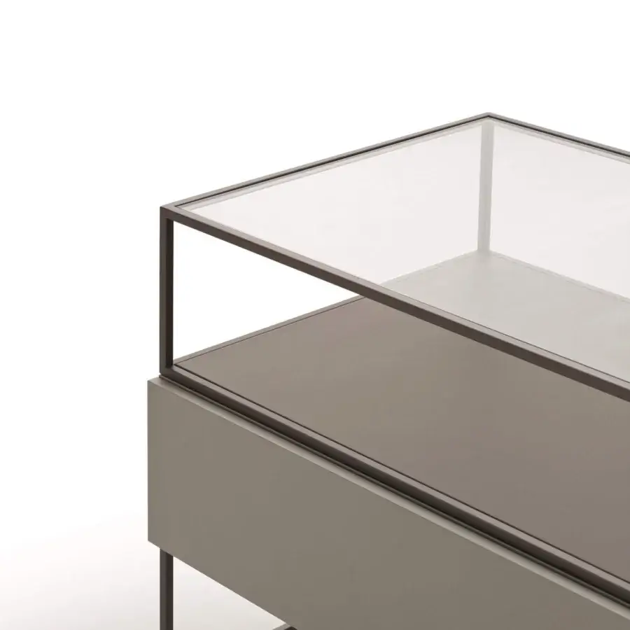 Superior Ditre Italia Unit sideboard in neutral grey and dark brown with smooth cabinet finish and metal base