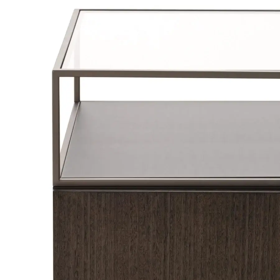 Architectural Ditre Italia Unit sideboard with dark brown wood and metal framed glass showcases offering a harmonious arrangement